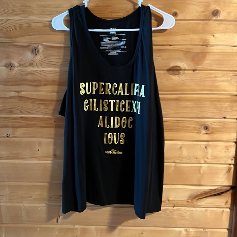 Black Graphic Tank Top with Gold Text - Mary Poppins Inspired